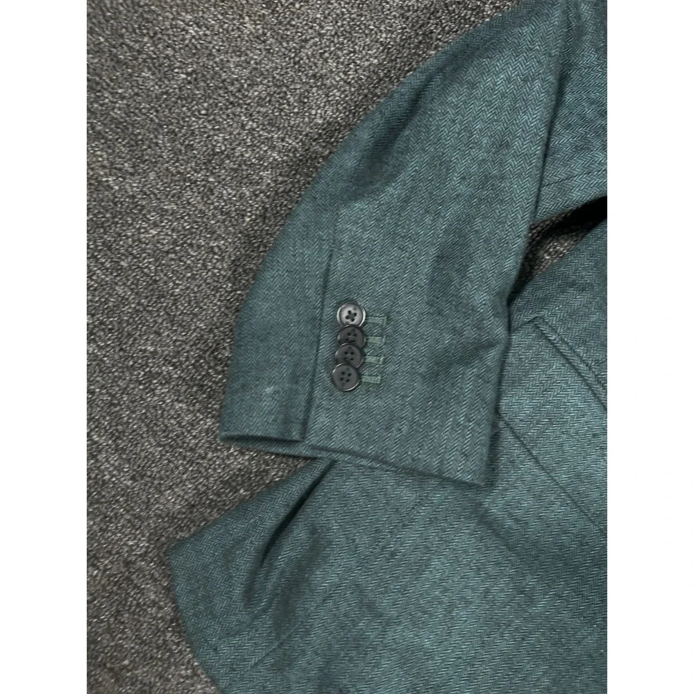 Banana Republic Blazer Jacket Men 44R Green Herringbone Tweed Linen Unstructured